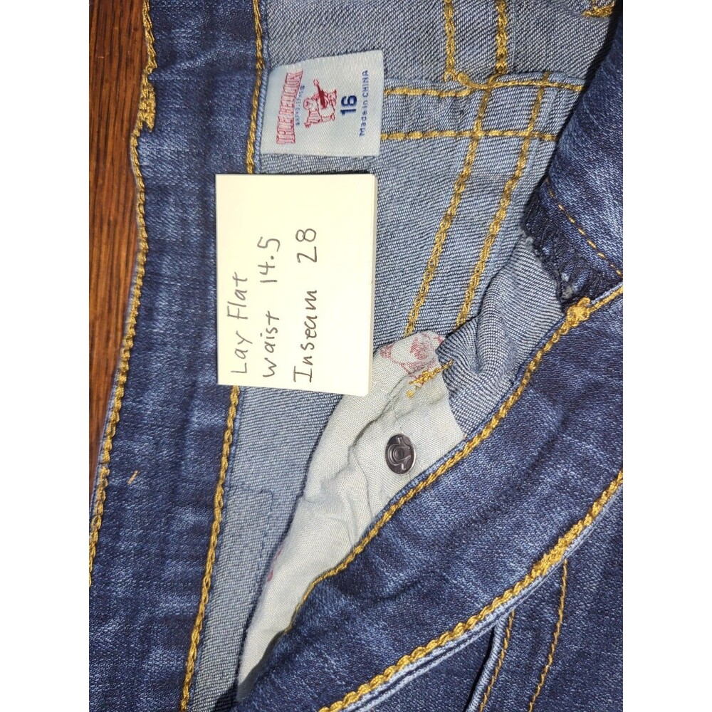 True Religion Youth Size 16 Straight Jeans Blue Gold Stitch Mid Wash 29x28 - Picture 4 of 4
